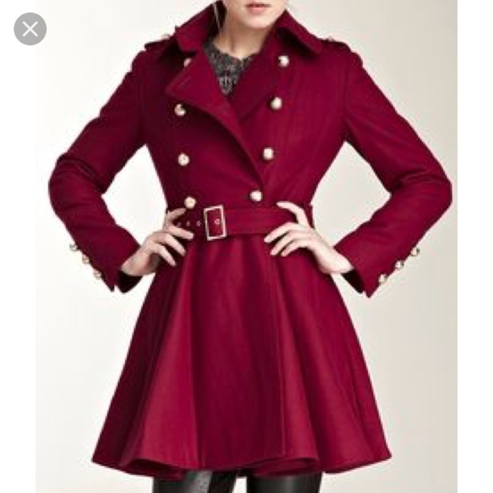 Miss Sixty Fit and Flare Wine Wool Coat - sz S